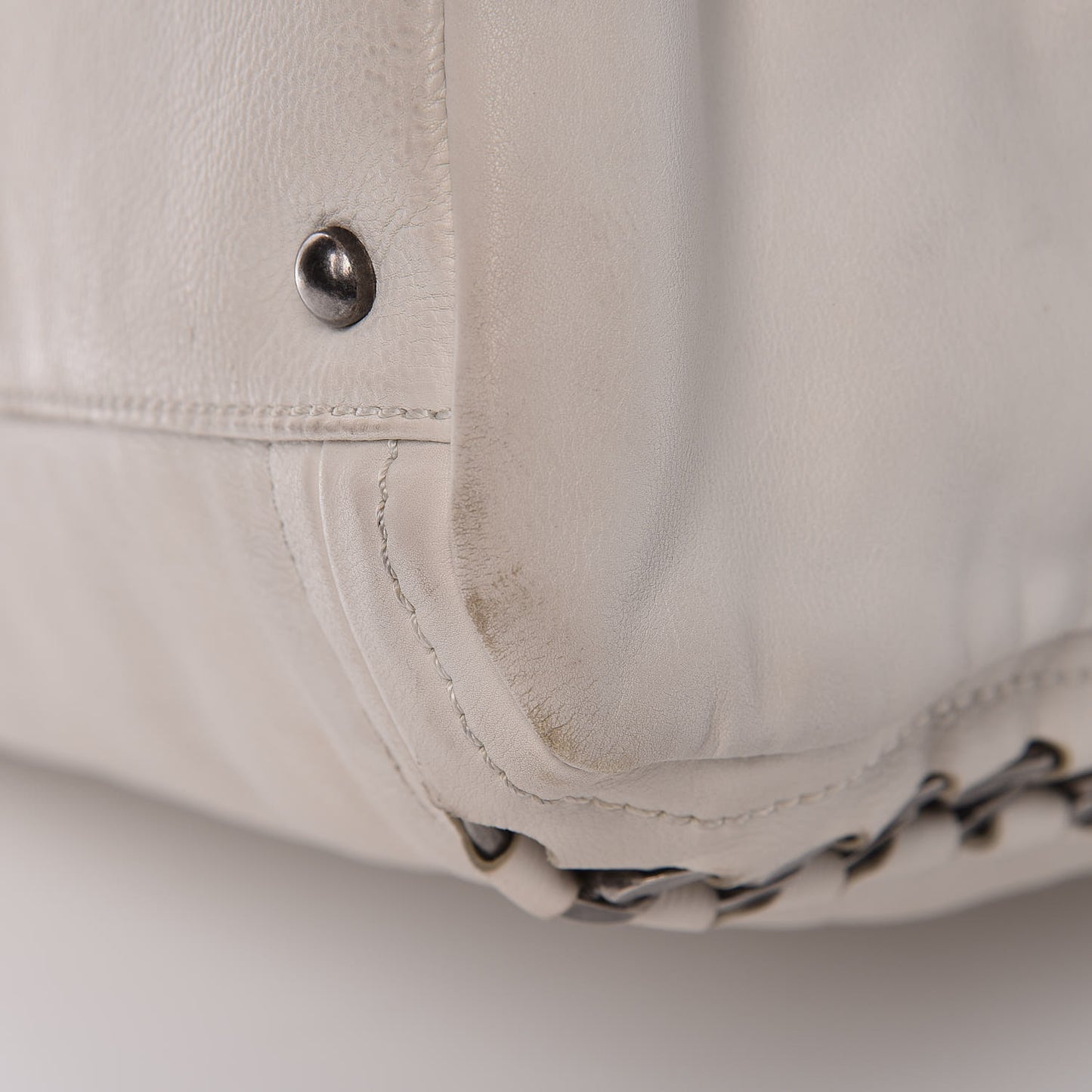Calfskin Large East West Modern Chain Tote White