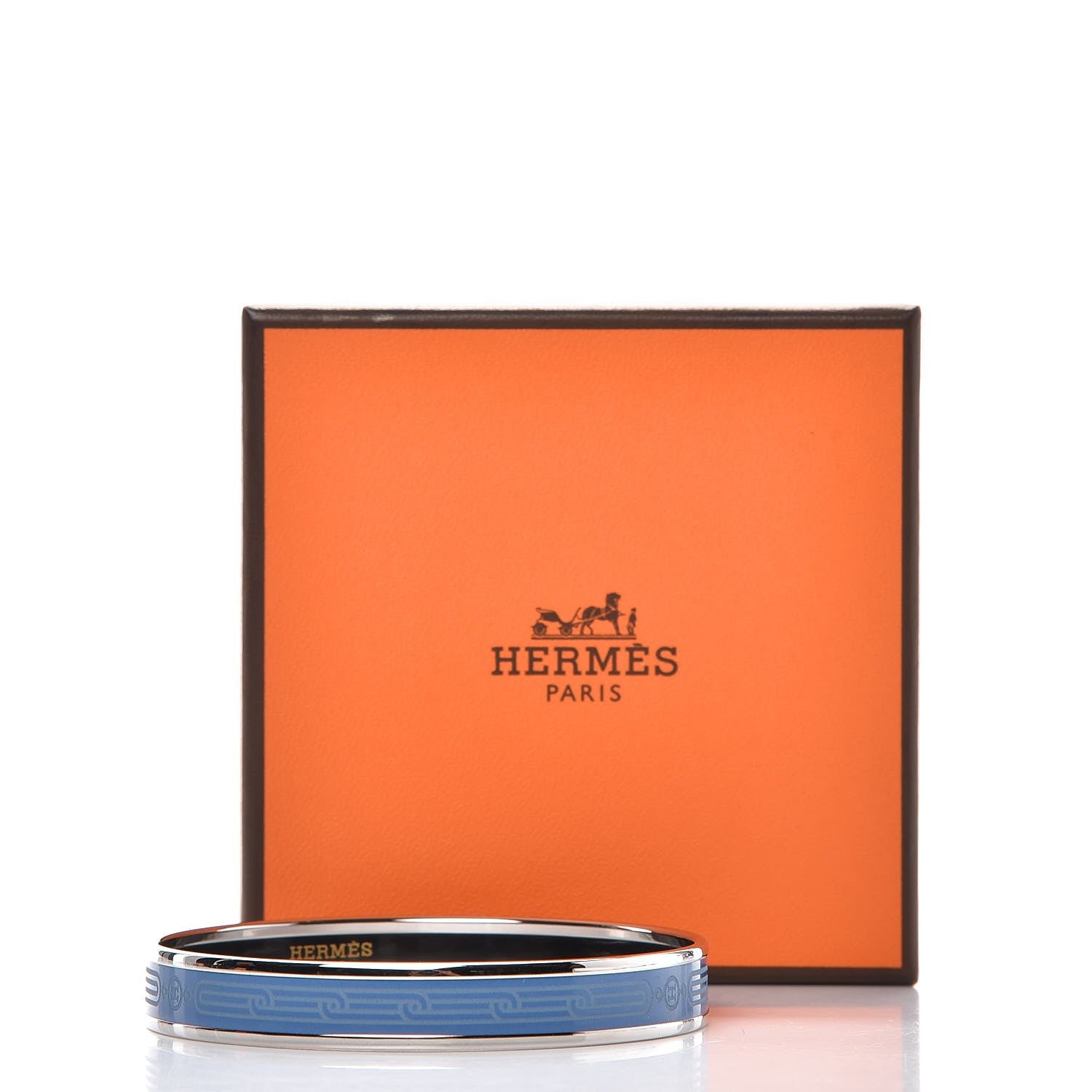 Hermes Enamel Printed Narrow Sellier Bracelet 70 Bleu Turquin 6 of 6