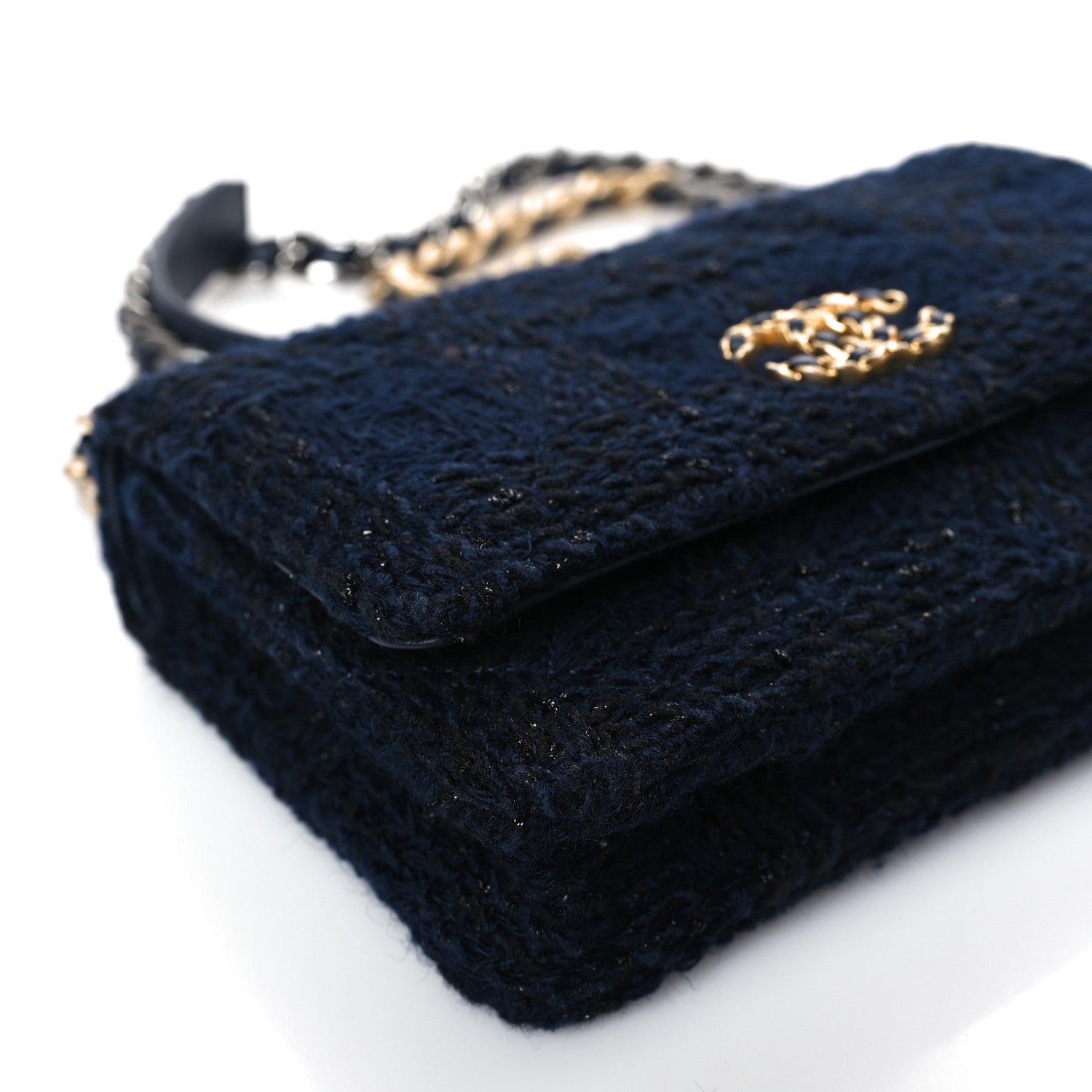 Chanel Wool Tweed Lambskin Quilted Chanel 19 Wallet On Chain WOC Blue Black 8 of 9