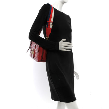 Gucci Calfskin Matelasse Sylvie Web Small GG Marmont Top Handle Shoulder Bag Hibiscus Red 2 of 8