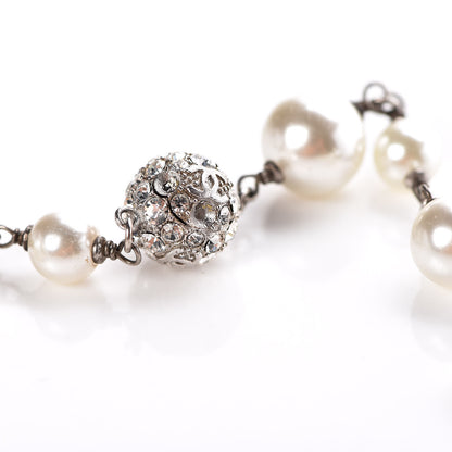 Chanel Crystal Pearl CC Long Necklace Silver 4 of 5