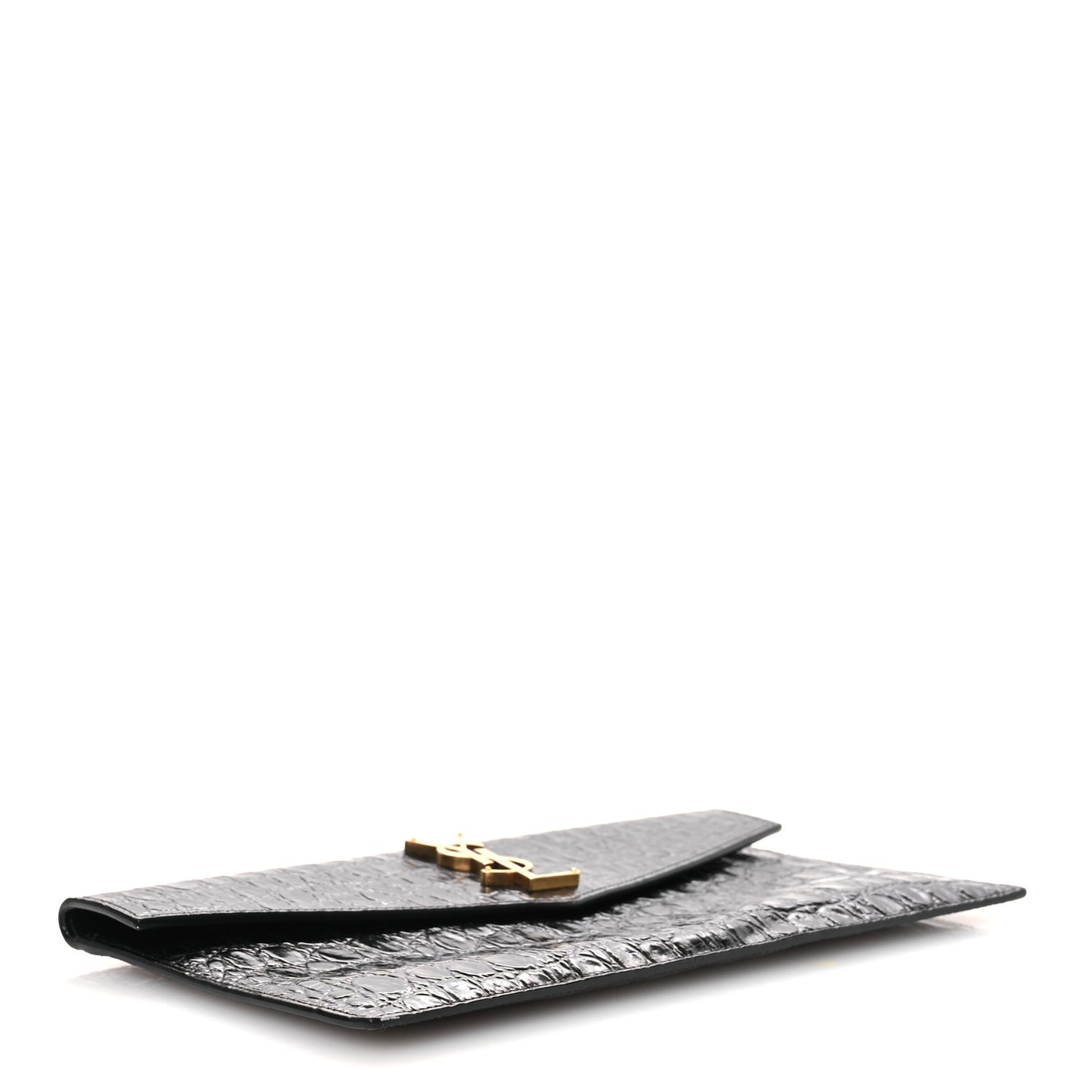 Calfskin Crocodile Embossed Uptown Monogram Clutch Black