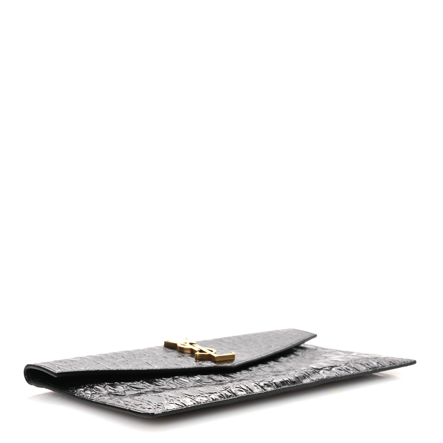 Saint Laurent Calfskin Crocodile Embossed Uptown Monogram Clutch Black 4 of 8
