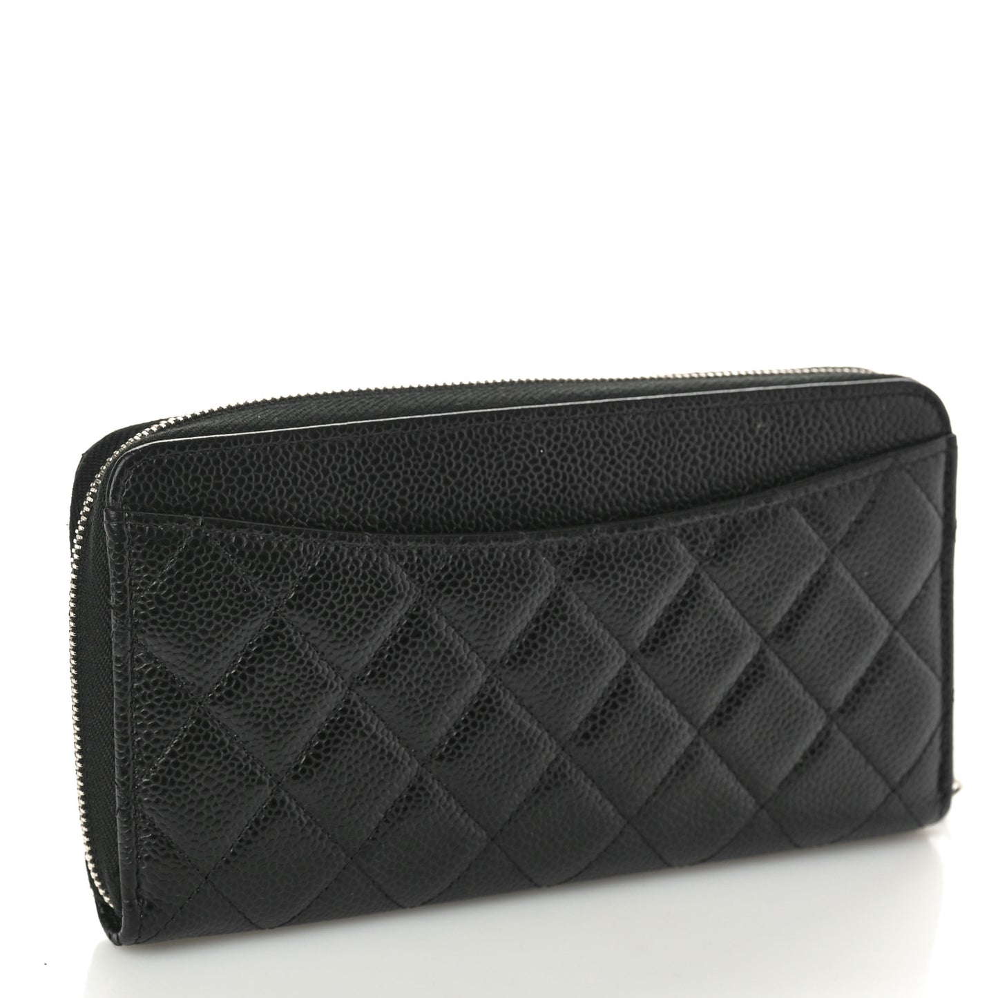 Caviar Quilted Large Zip Around Wallet Black