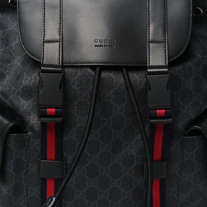 Gucci Soft GG Supreme Monogram Calfskin Web Double Buckle Backpack Black 8 of 10