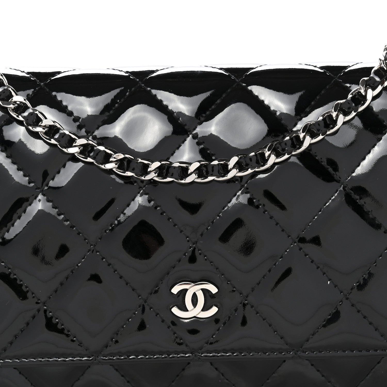 Chanel Patent Quilted Wallet On Chain WOC Black 9 of 13