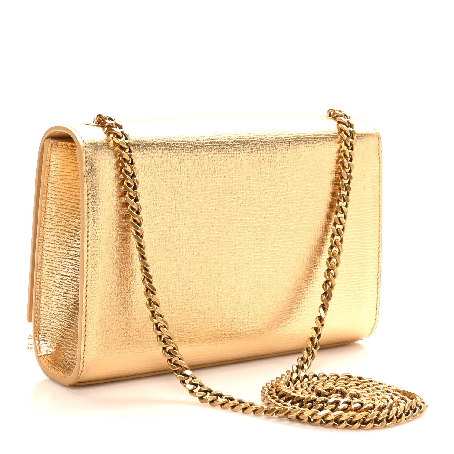 Saint Laurent Metallic Calfskin Small Classic Monogram Kate Tassel Satchel Gold 3 of 10