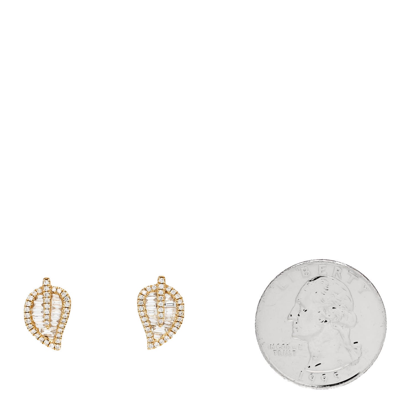 18K Yellow Gold Diamond Small Palm Leaf Stud Earrings