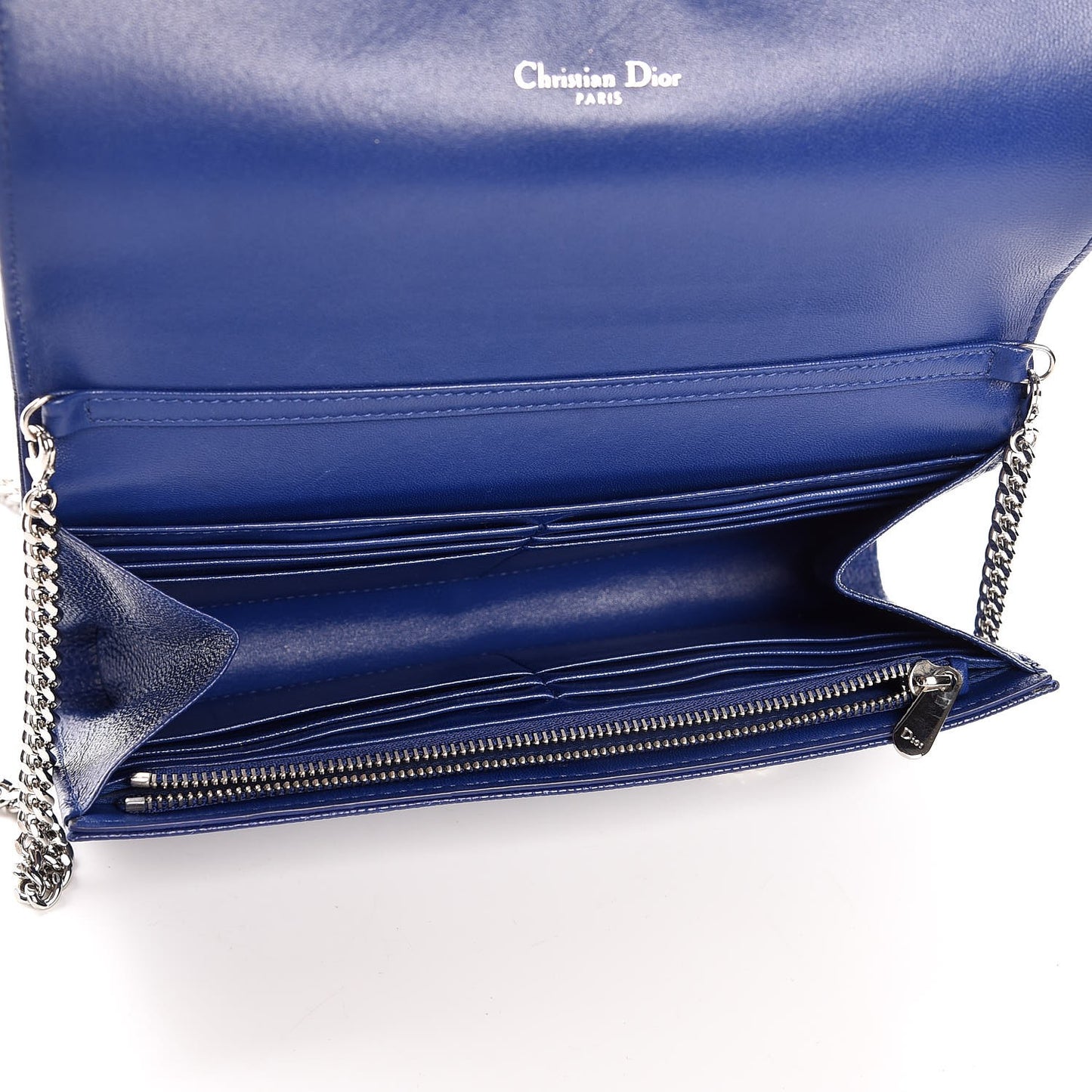 Grained Calfskin Diorama Croisiere Chain Wallet Blue