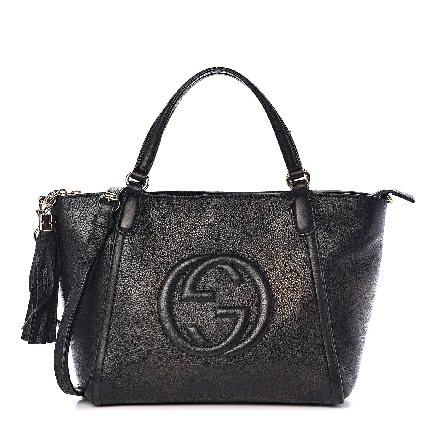 Pebbled Calfskin Small Soho Top Handle Bag Black