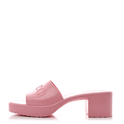 Gucci Rubber Gucci Logo Womens Platform 20/60mm Slide Sandals 39 Wild Rose 1 of 9