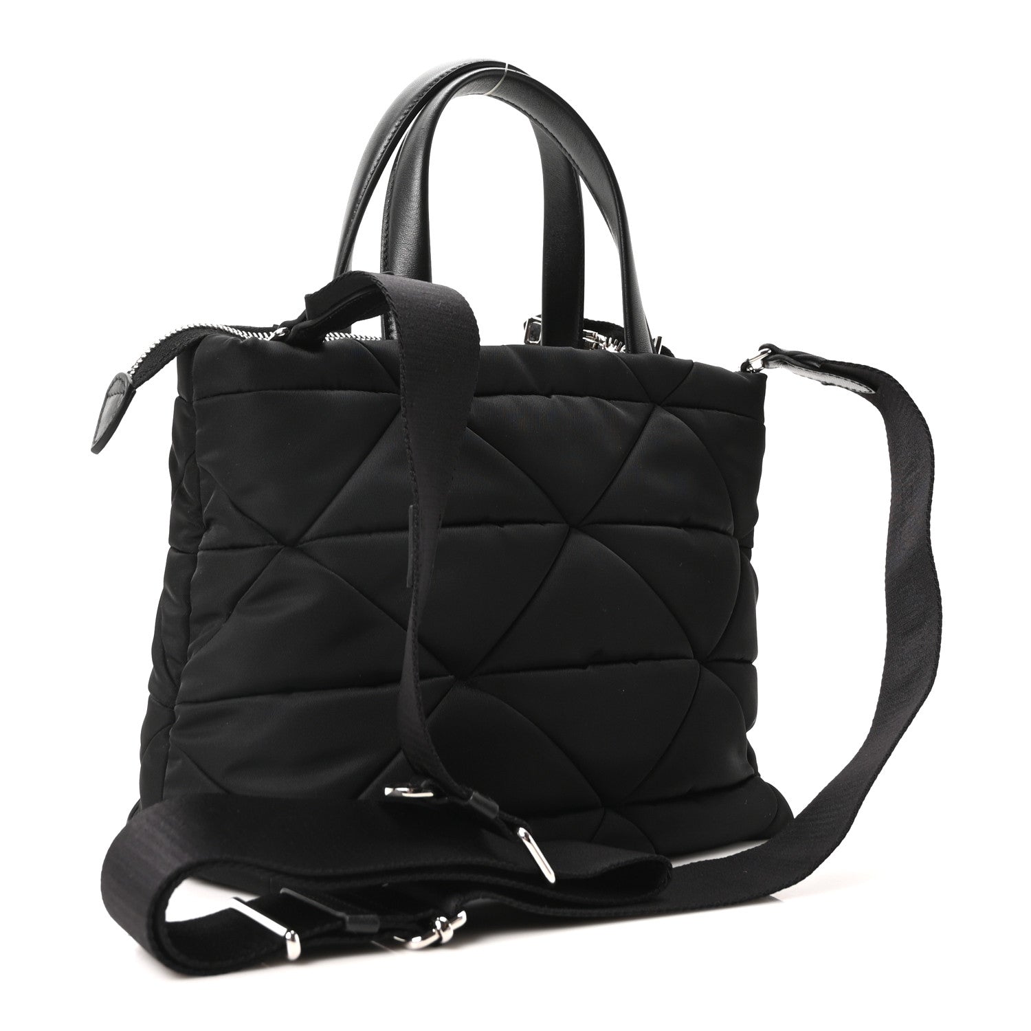 Prada Re-Nylon Nappa Triangle Quilted Padded Double Handled Zip Pocket Tote Black 7 of 21