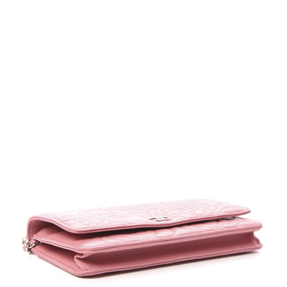Chanel Lambskin Camellia Embossed Wallet On Chain WOC Pink 4 of 12