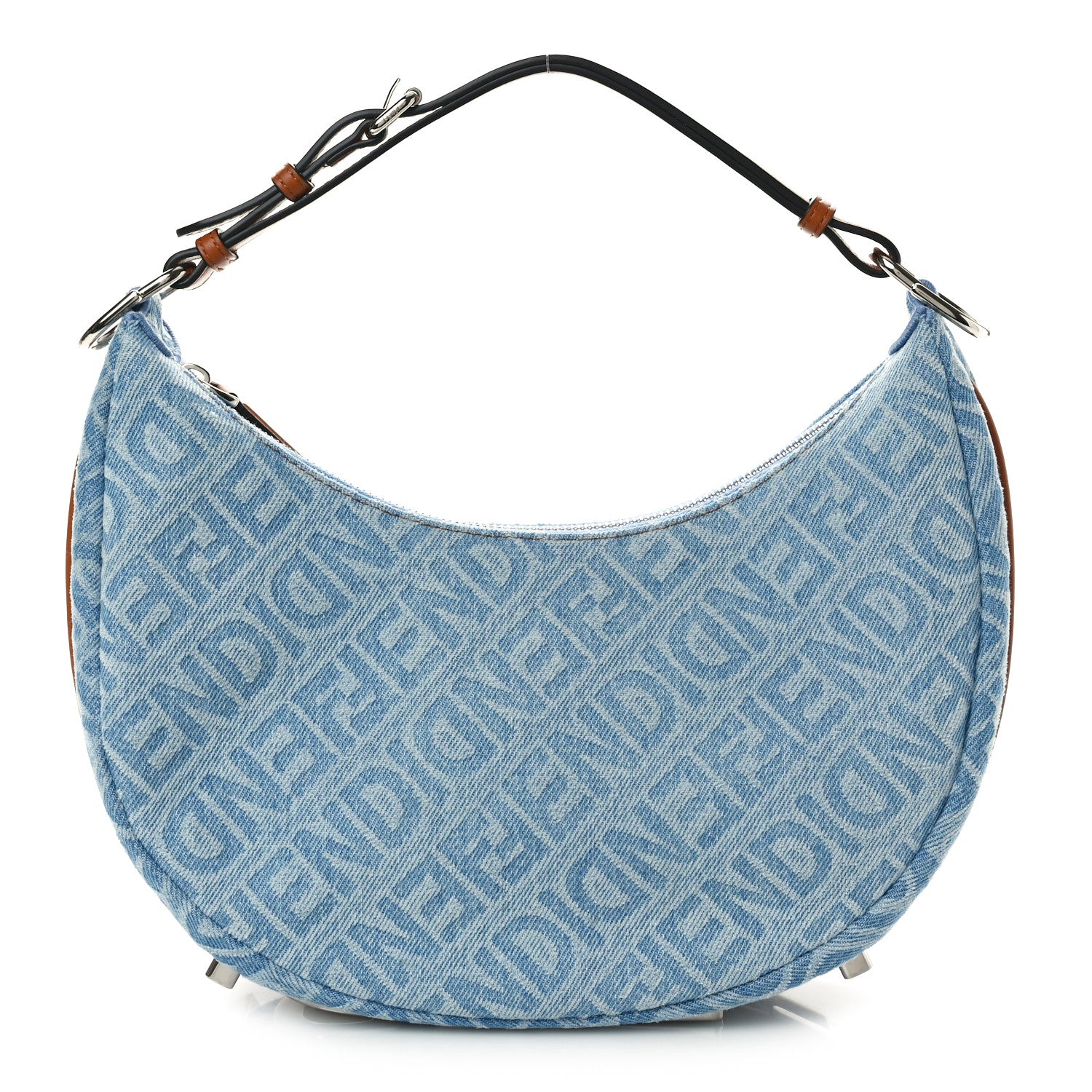 Fendi Denim Vitello Grace Mirror Logo Small Fendigraphy Hobo Bag Blue 1 of 9