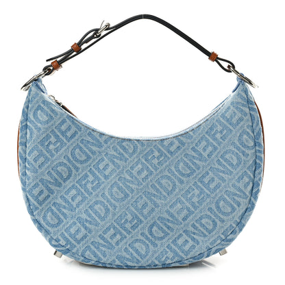 Fendi Denim Vitello Grace Mirror Logo Small Fendigraphy Hobo Bag Blue 1 of 9