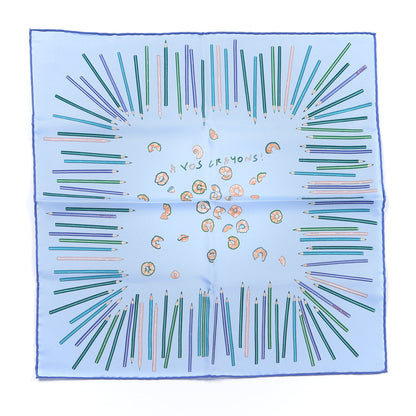 Hermes Silk A Vos Crayons Pocket Square Bleu Ciel Vert Turqoise 1 of 4