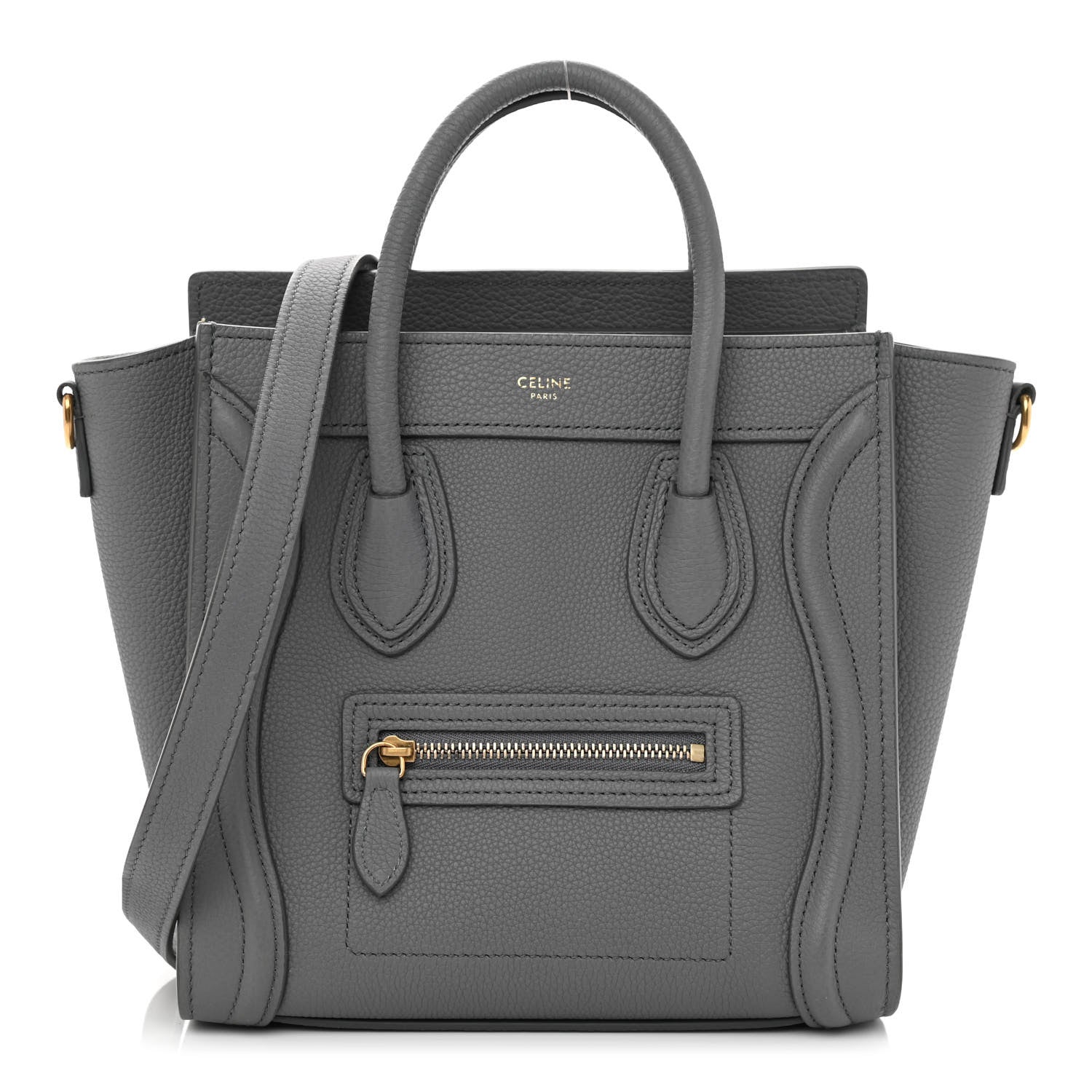 Celine Drummed Calfskin Nano Luggage Kohl 1 of 8