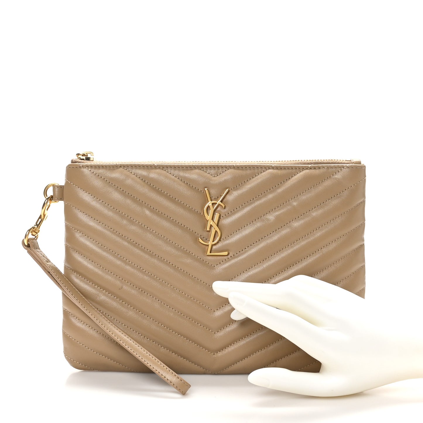 Calfskin Matelasse Chevron Monogram A5 Wristlet Dark Latte