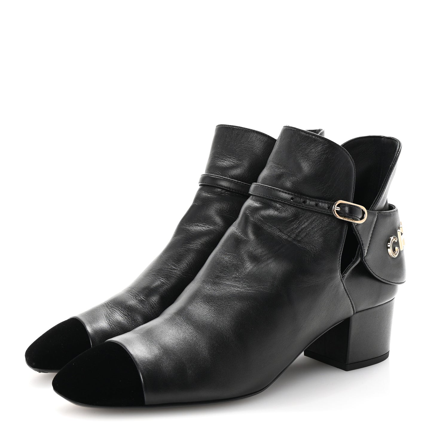Lambskin Velvet Cap Toe Short Ankle Boots 39 Black