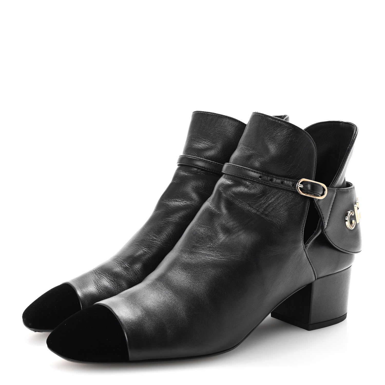 Chanel Lambskin Velvet Cap Toe Short Ankle Boots 39 Black 4 of 9