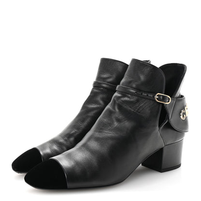 Chanel Lambskin Velvet Cap Toe Short Ankle Boots 39 Black 4 of 9