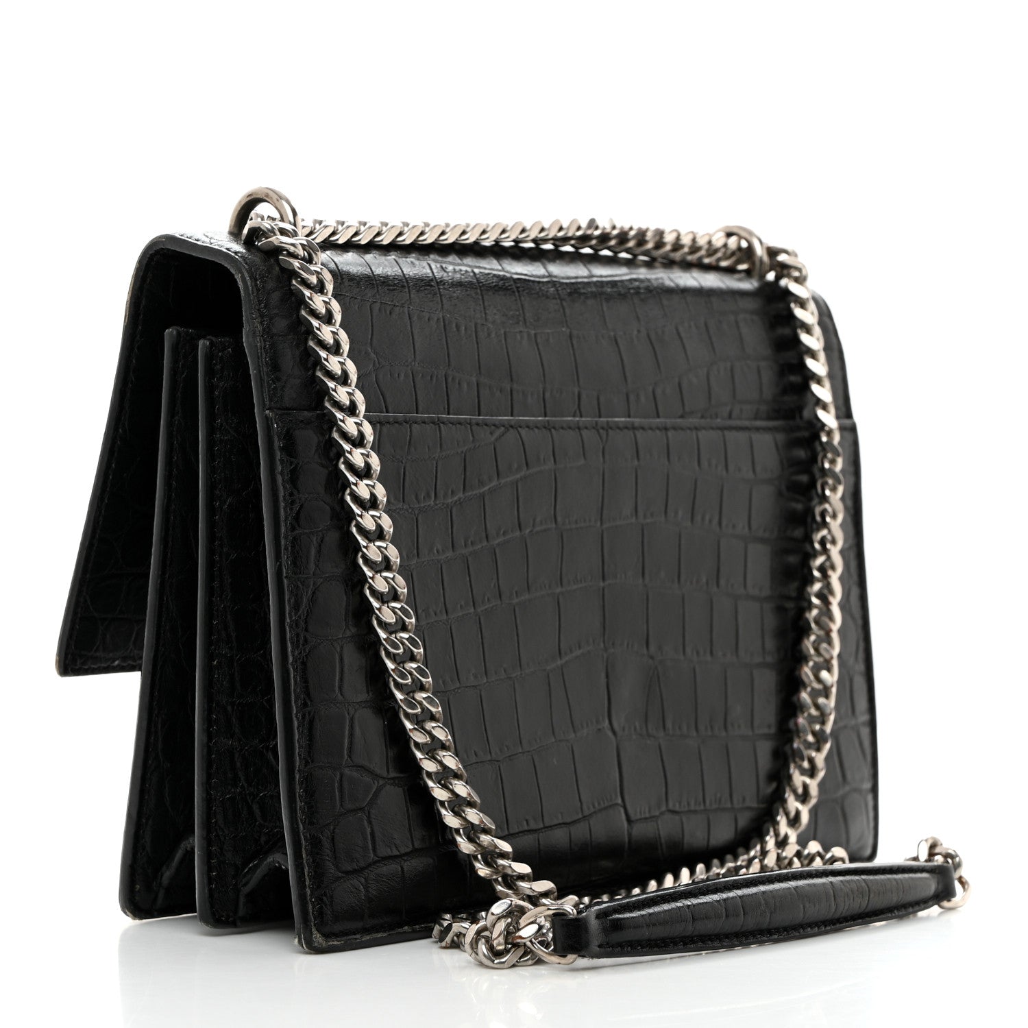 Saint Laurent Calfskin Crocodile Embossed Medium Monogram Sunset Black 2 of 14