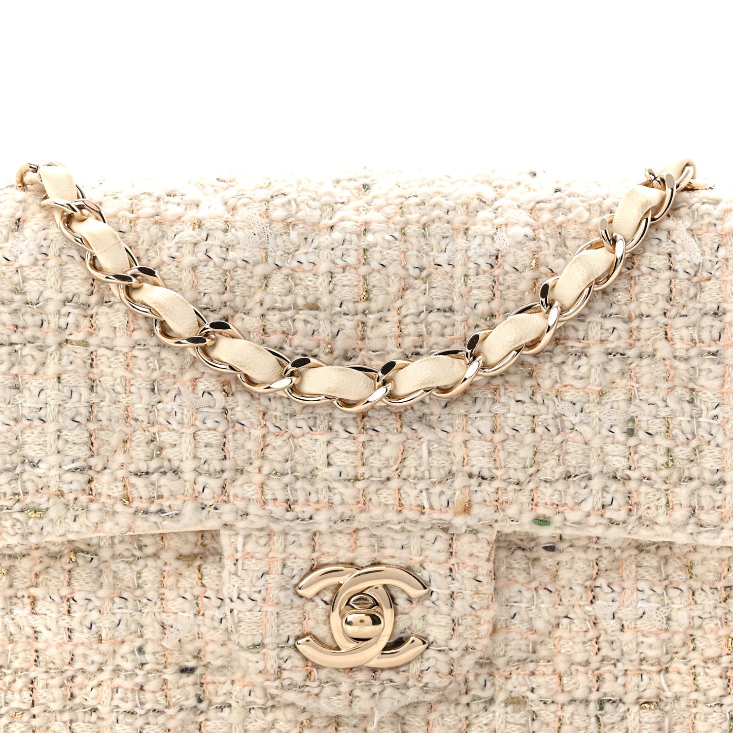 Tweed Quilted Mini Rectangular Flap Off White