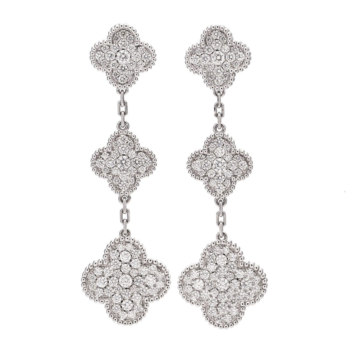 18K White Gold Diamond 3 Motifs Magic Alhambra Earrings