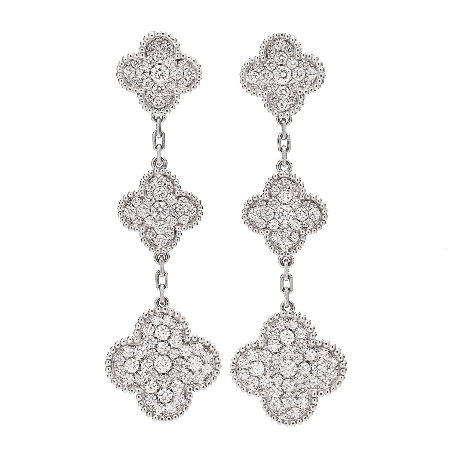 Van Cleef & Arpels 18K White Gold Diamond 3 Motifs Magic Alhambra Earrings 1 of 5