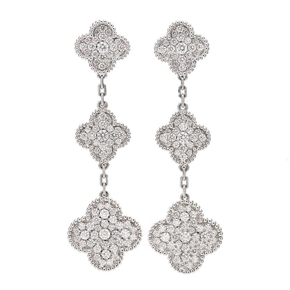 Van Cleef & Arpels 18K White Gold Diamond 3 Motifs Magic Alhambra Earrings 1 of 5