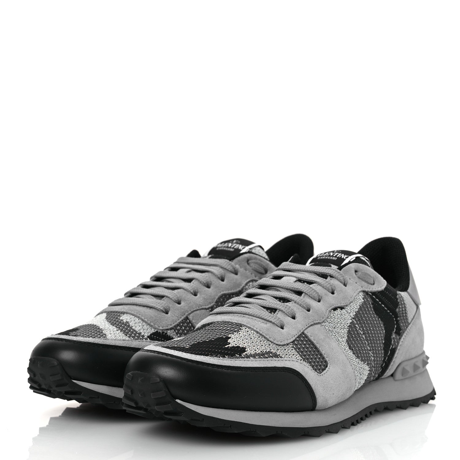 Valentino Garavani Mesh Suede Camouflage Mens Rockrunner Sneakers 43 Grey 4 of 11