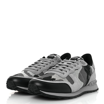 Valentino Garavani Mesh Suede Camouflage Mens Rockrunner Sneakers 43 Grey 4 of 11