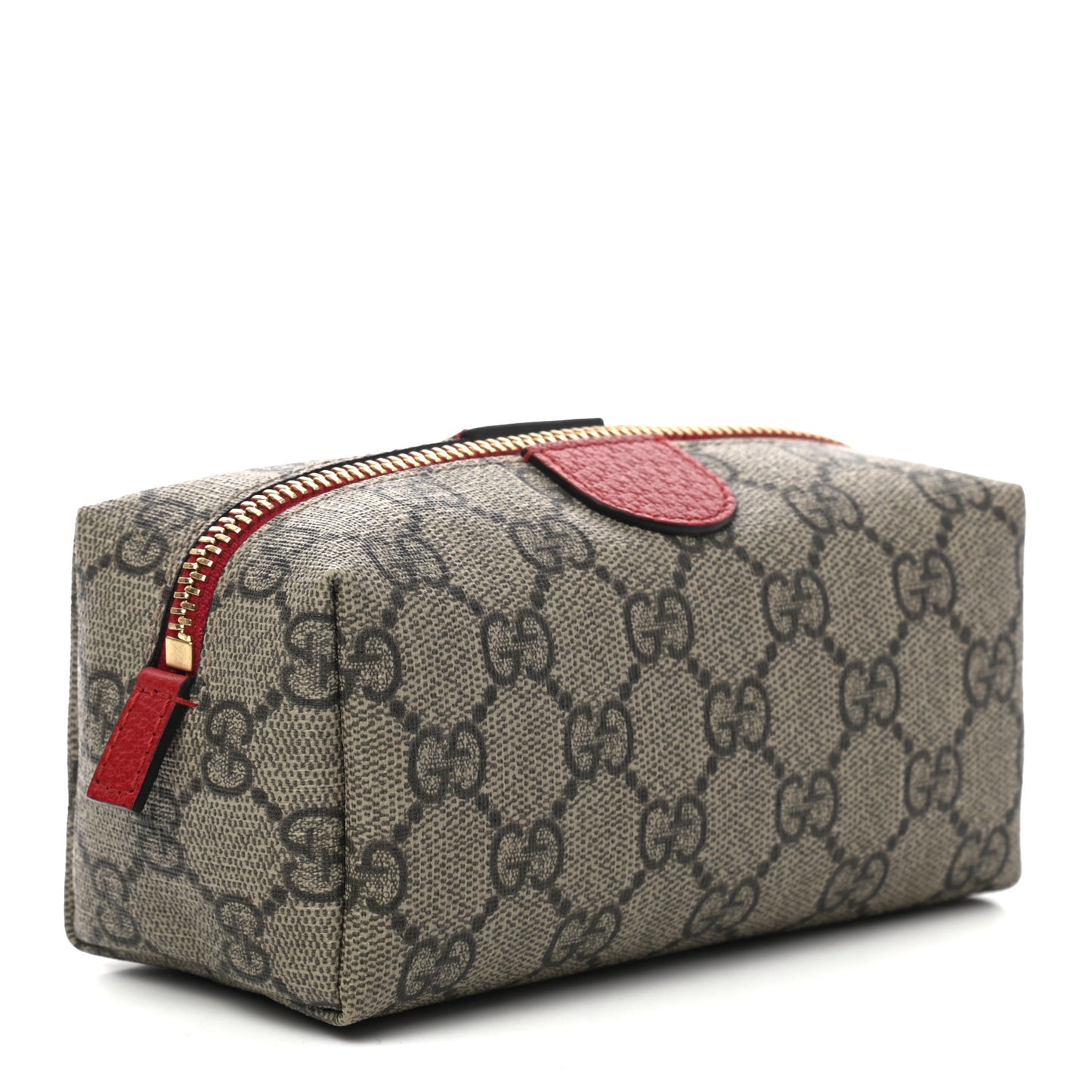 Soft GG Supreme Monogram Calfskin Small Ophidia Cosmetic Case Beige Ebony Hibiscus Red