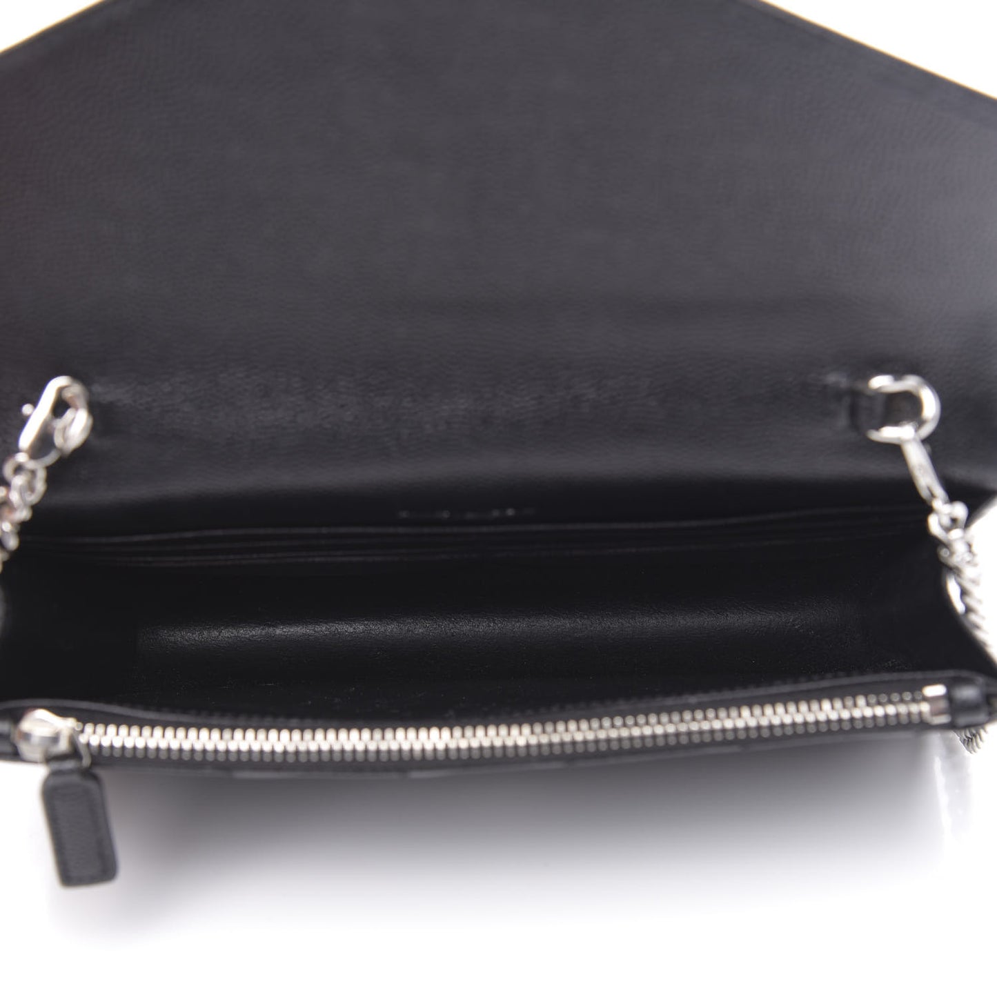 Grain De Poudre Matelasse Chevron Monogram Envelope Chain Wallet Black