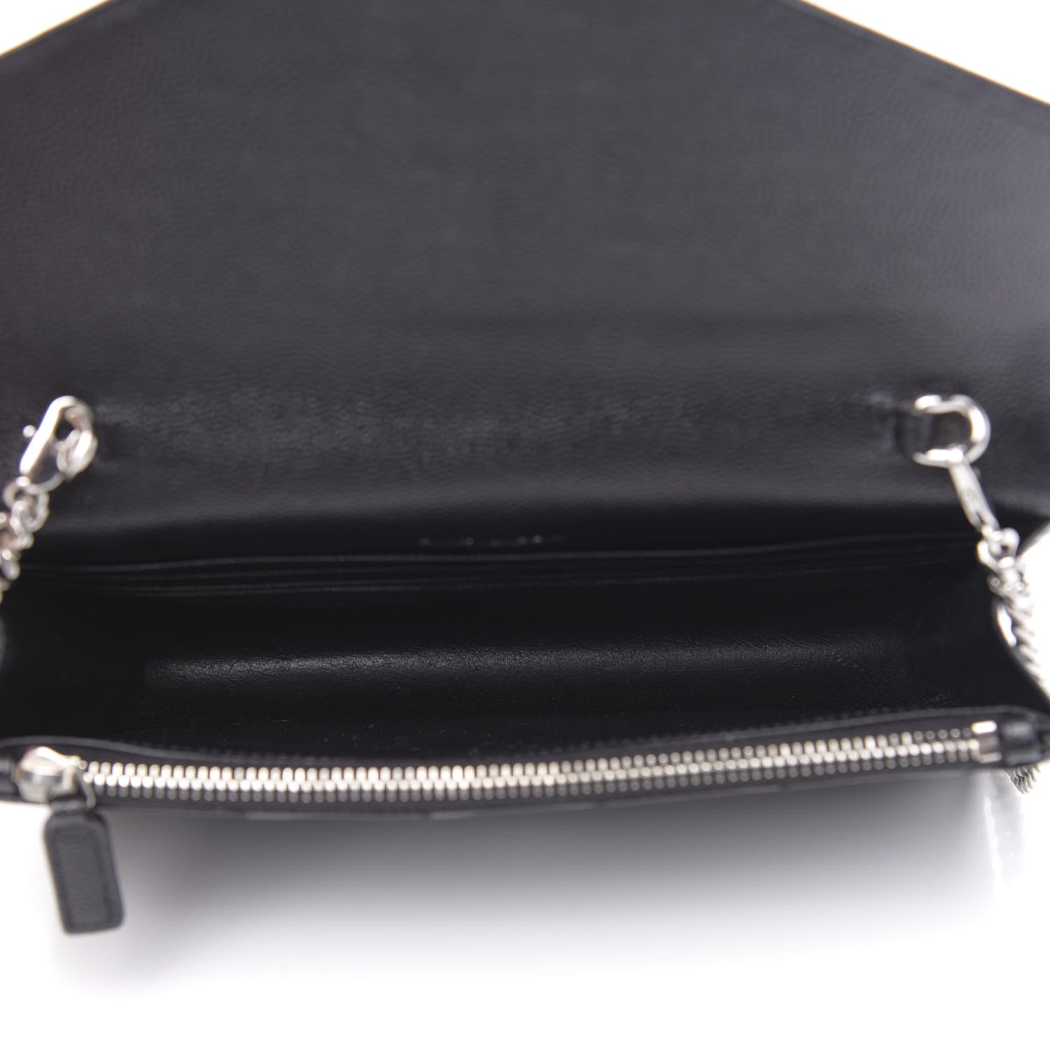 Saint Laurent Grain De Poudre Matelasse Chevron Monogram Envelope Chain Wallet Black 5 of 10