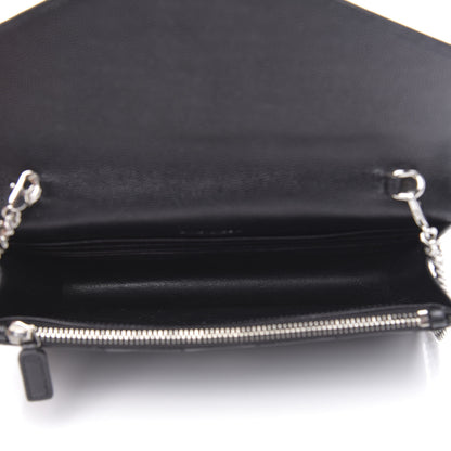 Saint Laurent Grain De Poudre Matelasse Chevron Monogram Envelope Chain Wallet Black 5 of 10