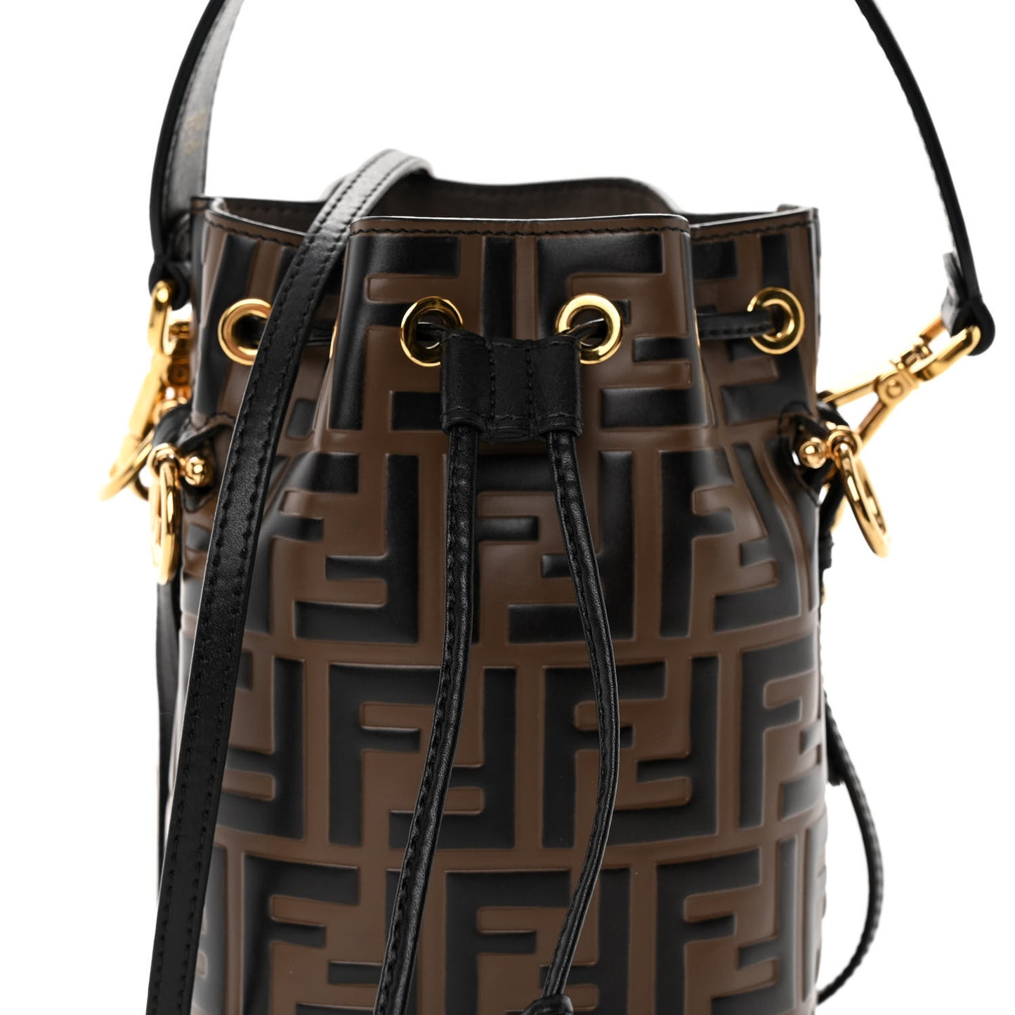 Vitello Liberty F is Fendi Bi-Color FF 1974 Embossed Mini Mon Tresor Bucket Bag Maya Black