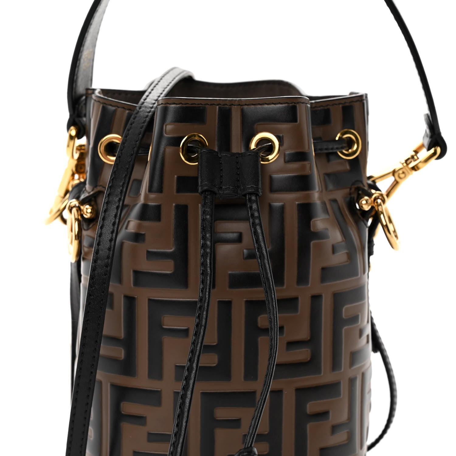 Fendi Vitello Liberty F is Fendi Bi-Color FF 1974 Embossed Mini Mon Tresor Bucket Bag Maya Black 8 of 10