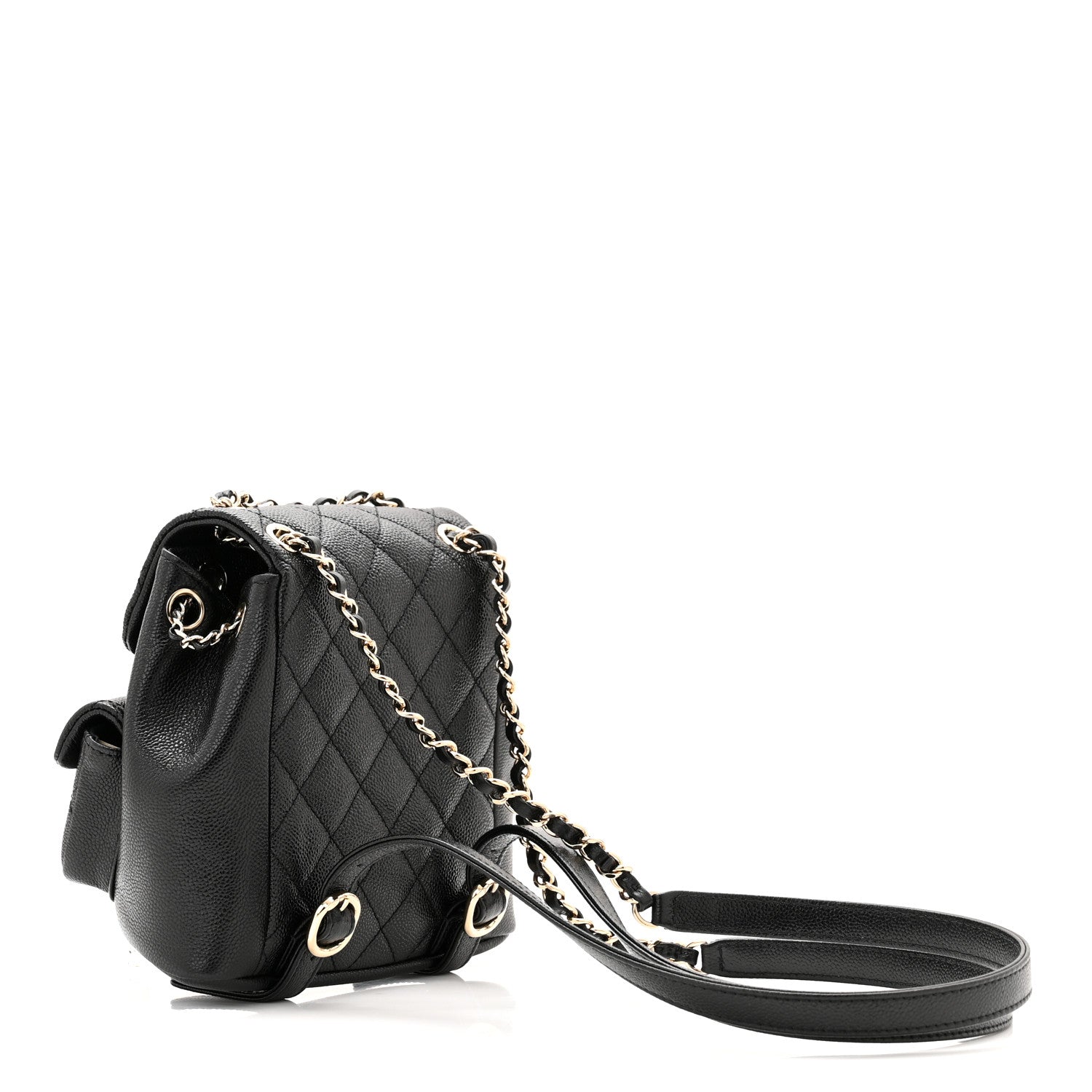 Chanel Shiny Caviar Quilted Small Duma Pockets Drawstring Backpack Black 3 of 10