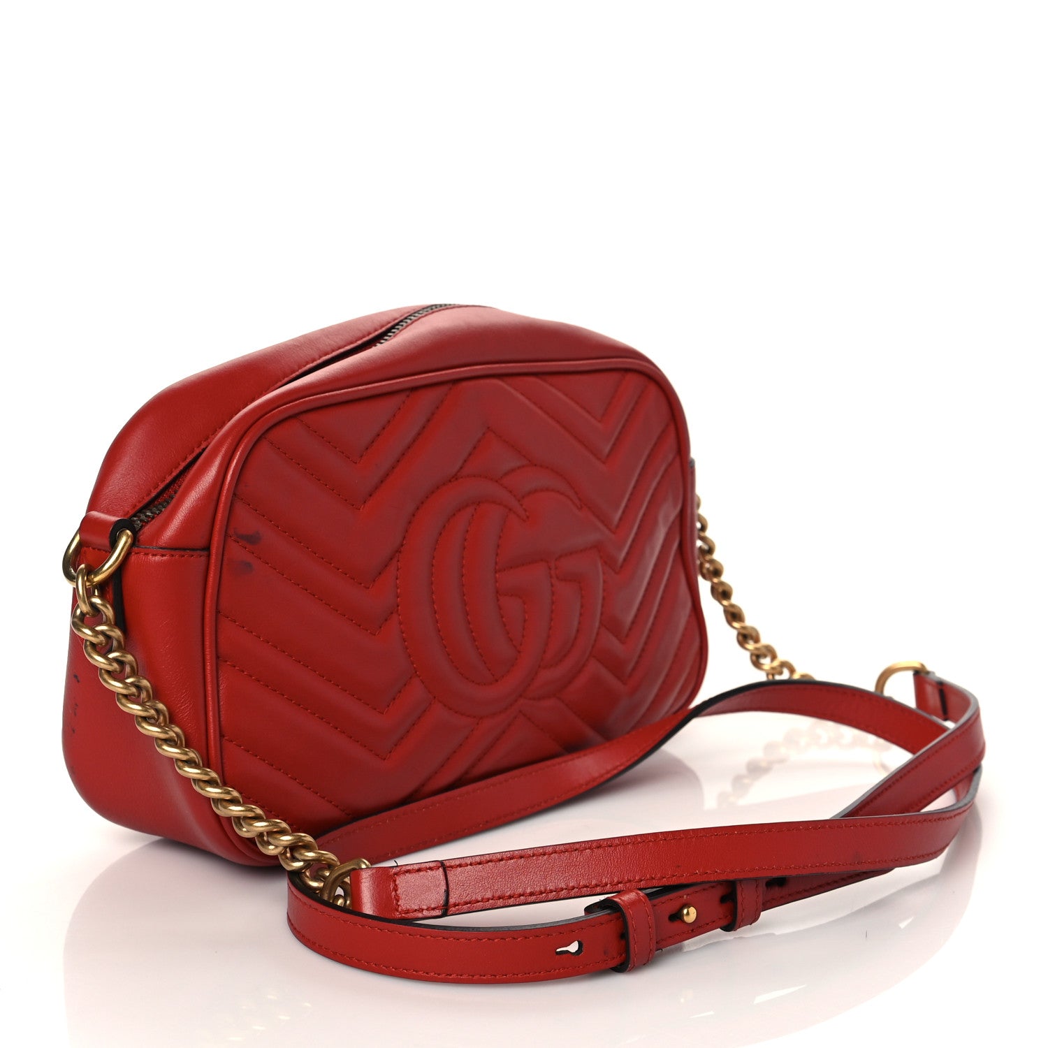 Gucci Calfskin Matelasse Small GG Marmont Chain Shoulder Bag Hibiscus Red 3 of 14