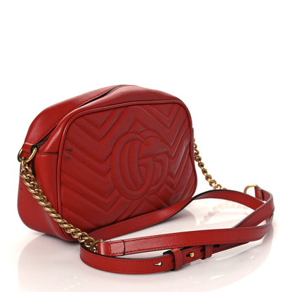 Gucci Calfskin Matelasse Small GG Marmont Chain Shoulder Bag Hibiscus Red 3 of 14