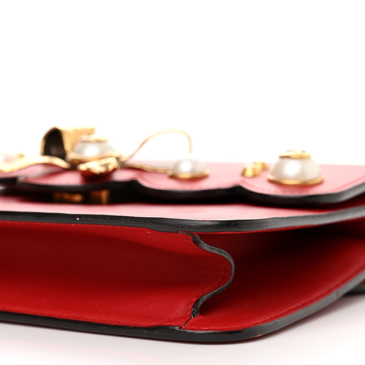Calfskin Peony Small Chain Shoulder Bag Hibiscus Red