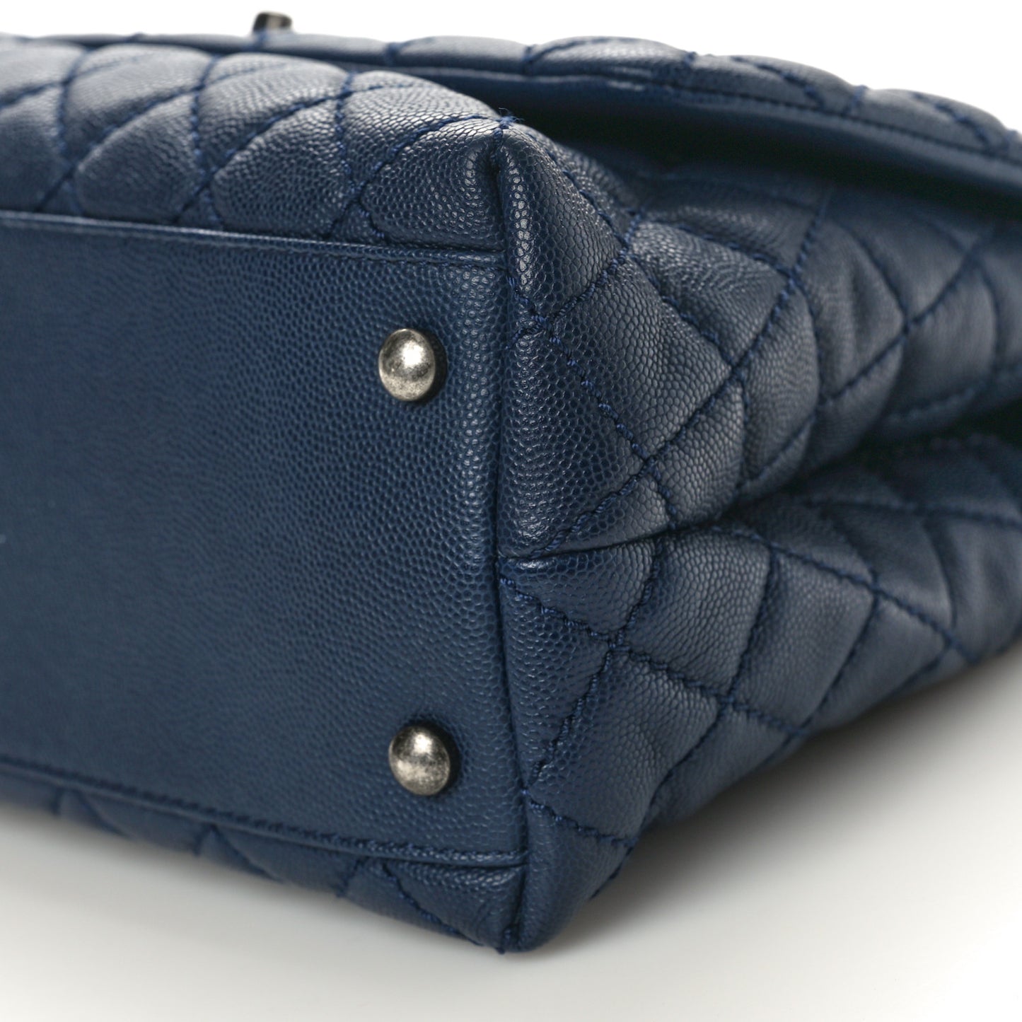 Caviar Lizard Embossed Quilted Small Coco Handle Flap Navy Blue