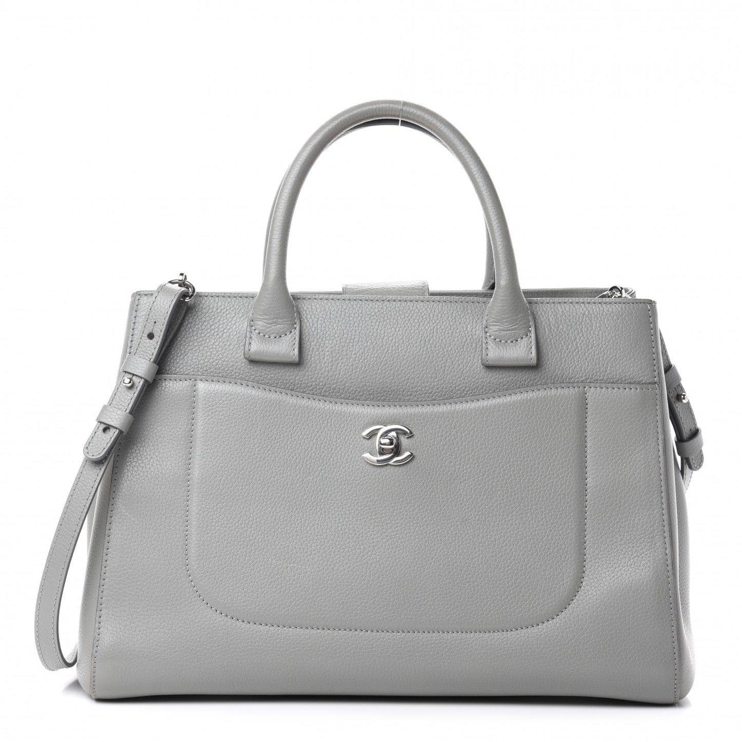Grained Calfskin Small Neo Executive Shopper Tote Grey