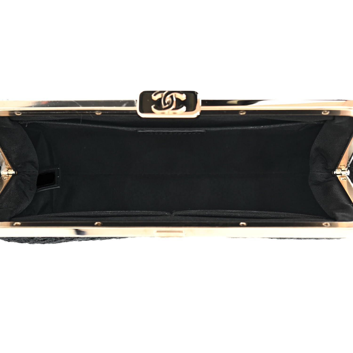 Chanel Tweed Quilted Kiss Lock Clutch Black 5 of 8