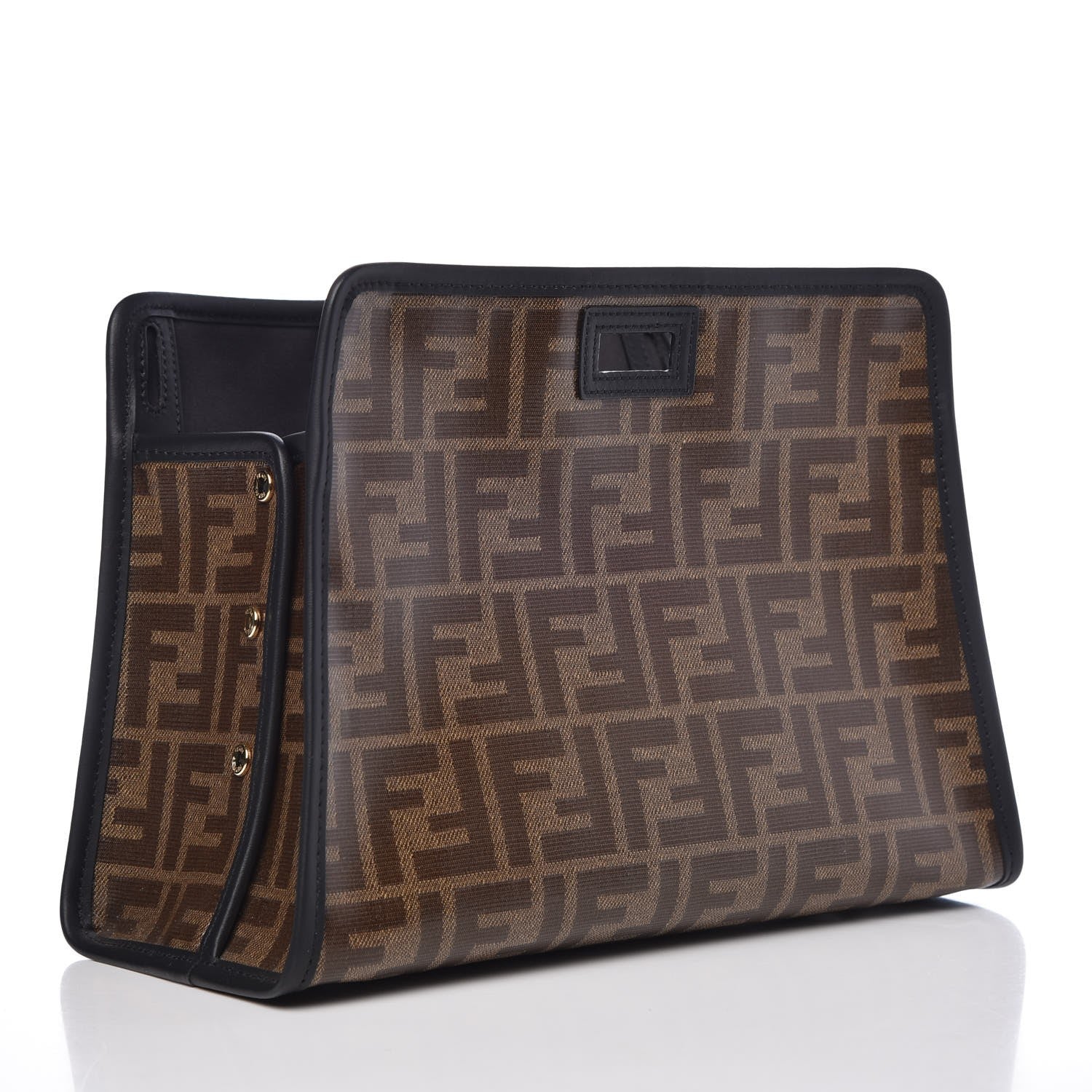 Fendi Glazed Fabric Vitello Century FF 1974 Stamp Patch Mini Peekaboo Defender Cover Mogano Panna Black 3 of 8