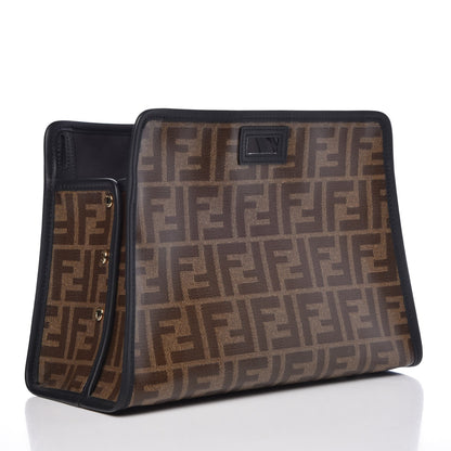 Fendi Glazed Fabric Vitello Century FF 1974 Stamp Patch Mini Peekaboo Defender Cover Mogano Panna Black 3 of 8