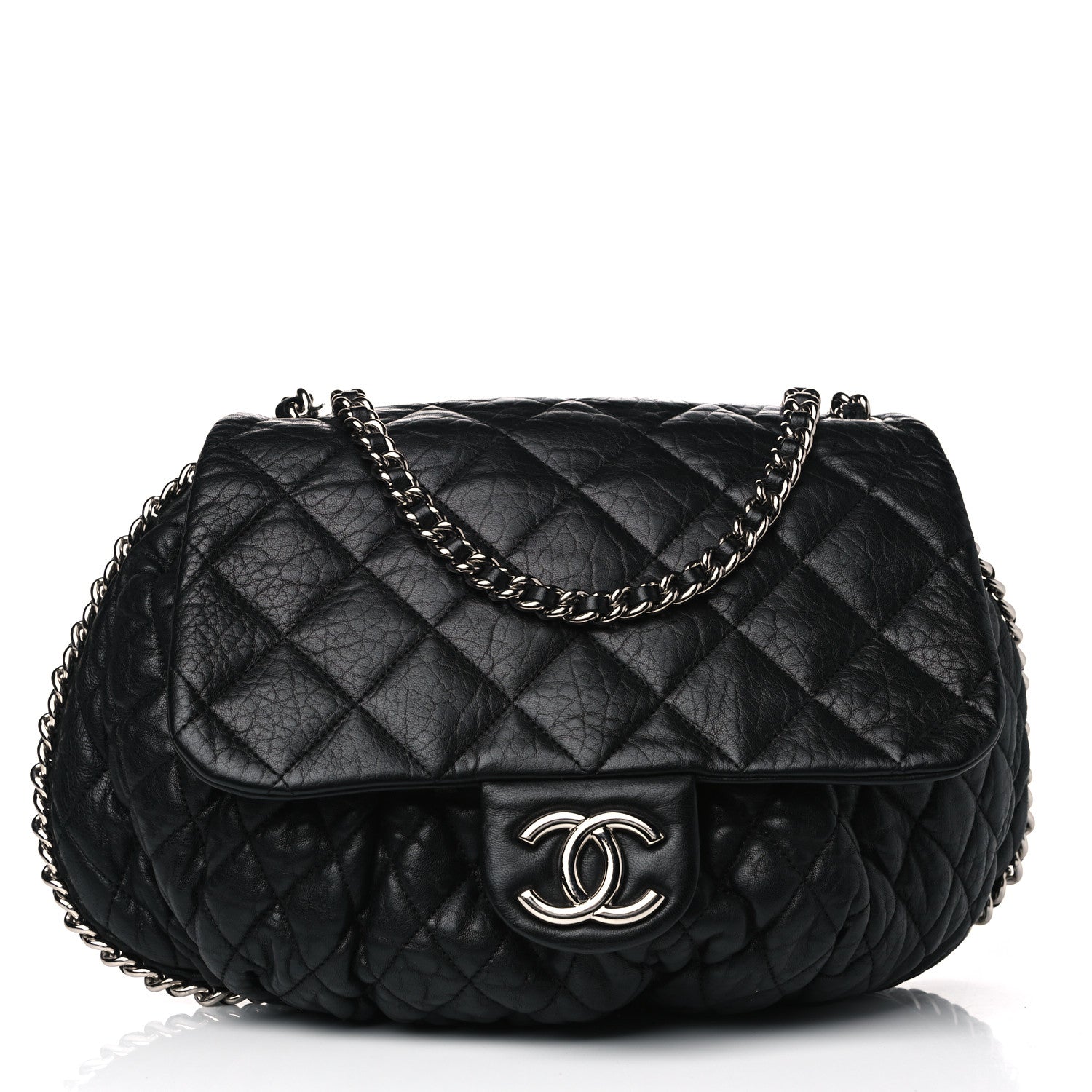 Chanel Washed Lambskin Quilted Large Chain Around Messenger Black 1 of 7