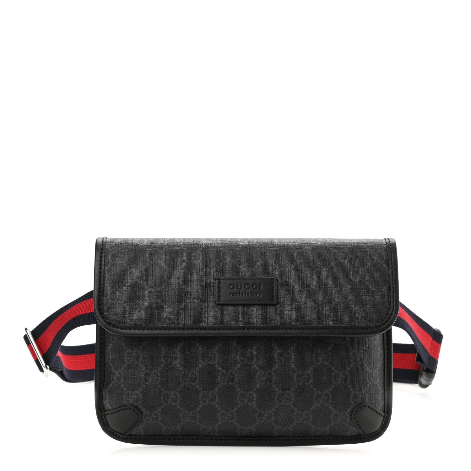 Gucci GG Supreme Monogram Web Slim Belt Bag Black Grey 1 of 10