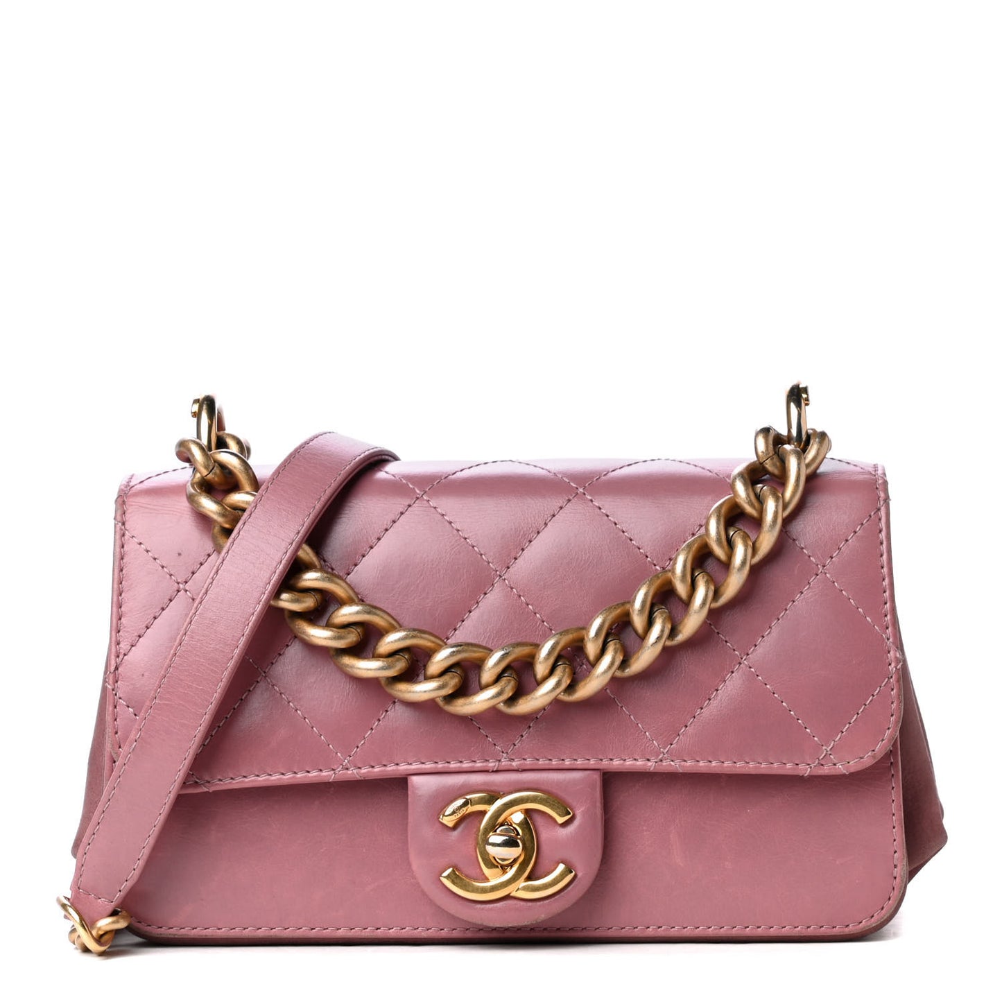 Glazed Calfskin Quilted Mini Straight Lined Flap Purple